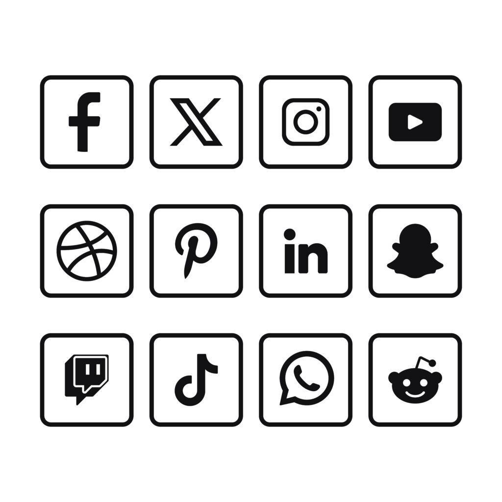 set of black social media logos with new x logo set of black social media logos with new x logo